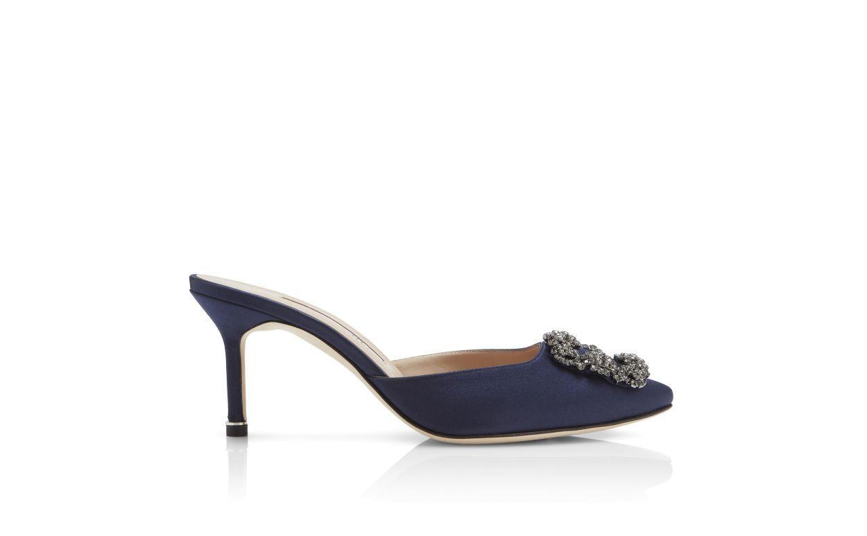 HANGISIMU Navy Blue Satin Jewel Buckle Mules Product Image