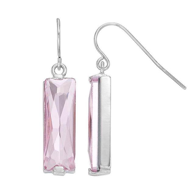 Sterling Silver Crystal Rectangle Drop Earrings, Womens, Pink Product Image