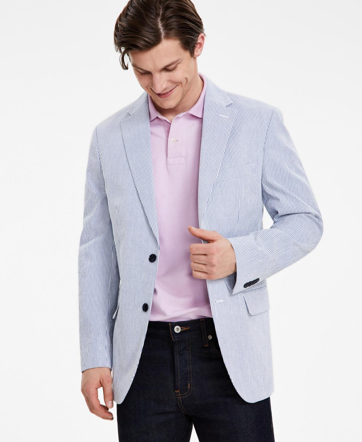 Tommy Hilfiger Mens Modern-Fit Seersucker Sport Coat - Blue Product Image