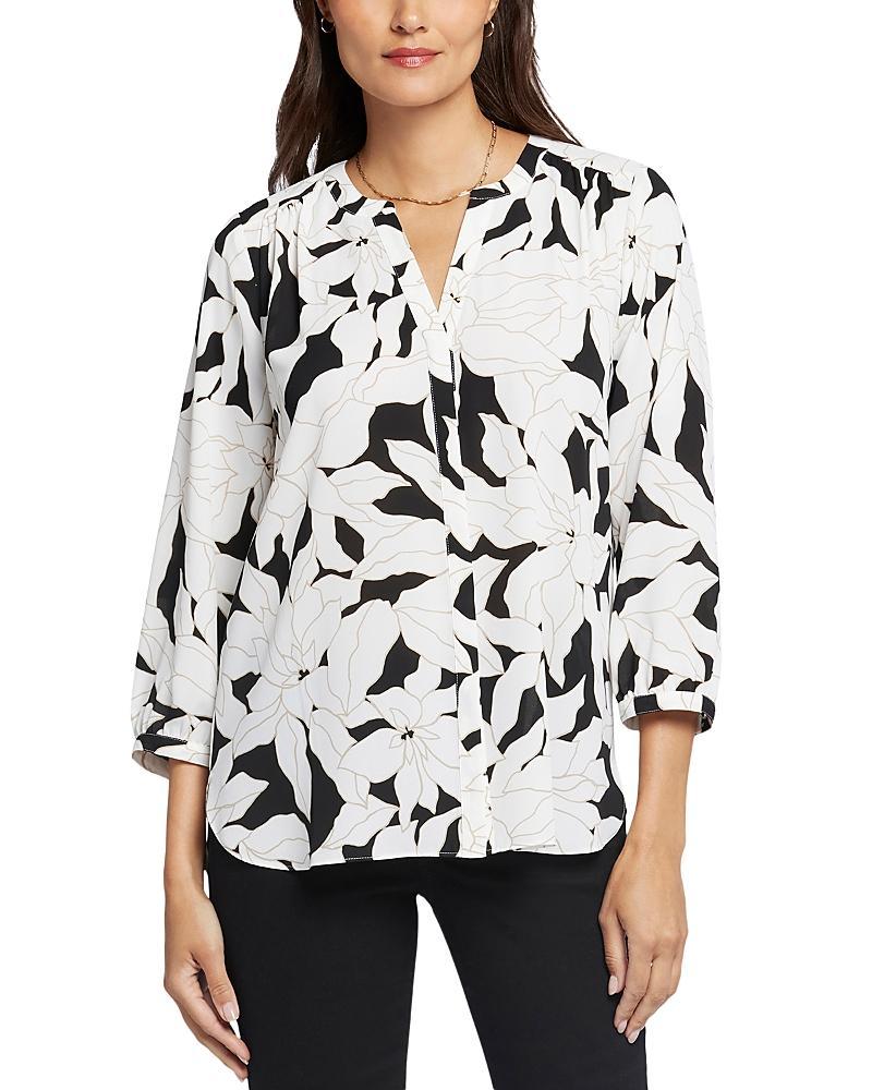 Nydj Three Quarter Sleeve Printed Pintucked Back Blouse Product Image