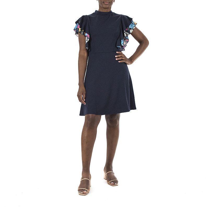 Womens Nina Leonard Crepe Flutter-Sleeve Dress Product Image