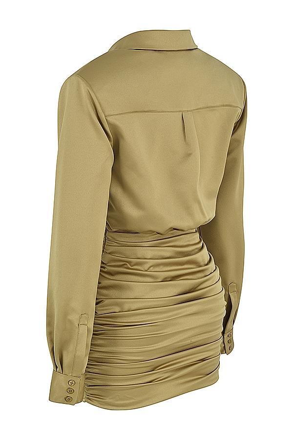 Christy Olive Satin Shirt Dress Product Image