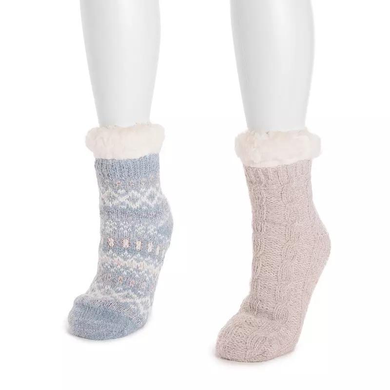 Womens 2-pk. MUK LUKS Ribbed Wool Boot Socks, White Gray Product Image