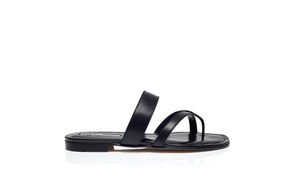 SUSA Black Nappa Leather Crossover Flat Sandals Product Image