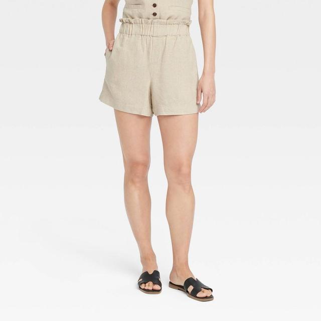 Womens High-Rise Linen Pull-On Shorts - A New Day Tan M Product Image