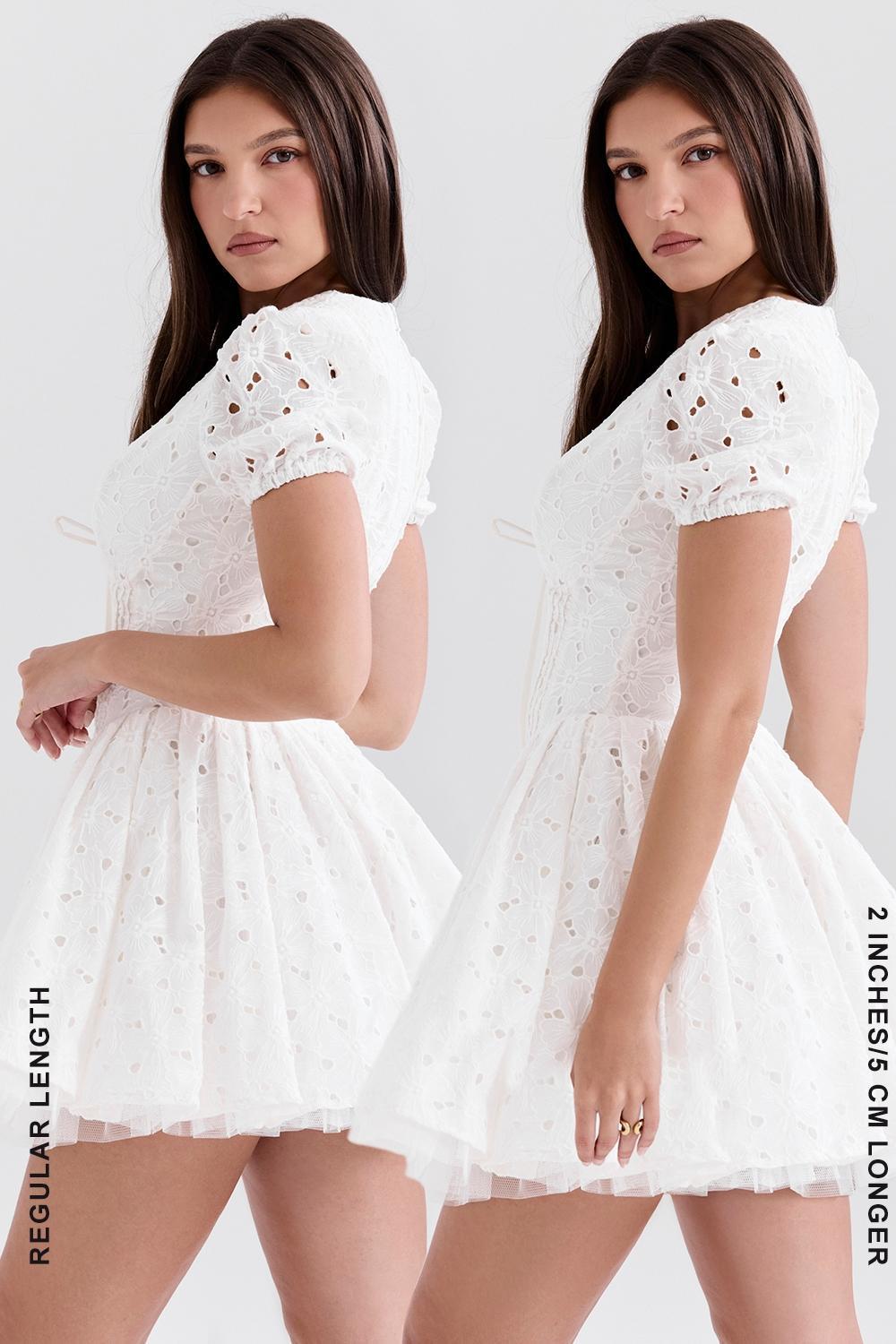 Imani White Pleated Broderie Anglais Mini Dress Product Image