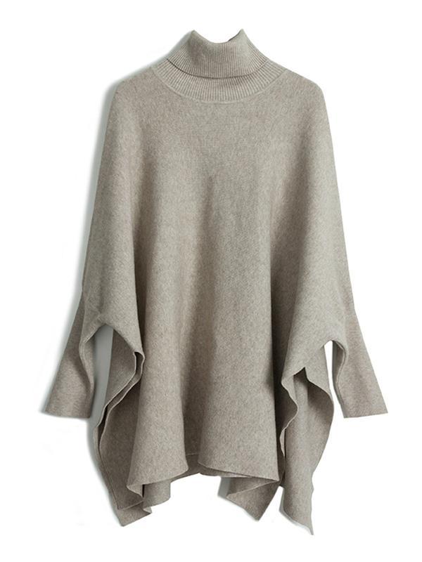 Simple Loose Solid Color High-Neck Batwing Sleeves Sweater Product Image