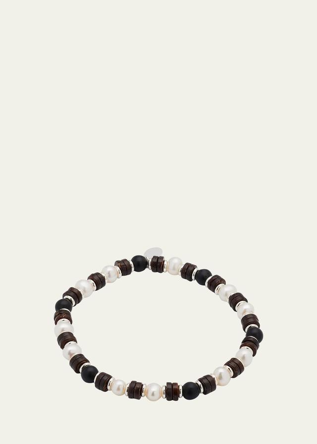 Mens Pearl & Agate Beaded Bracelet Product Image