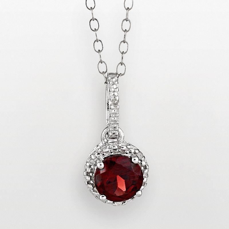 Celebration Gems Sterling Silver Garnet and Diamond Accent Frame Pendant, Womens Product Image