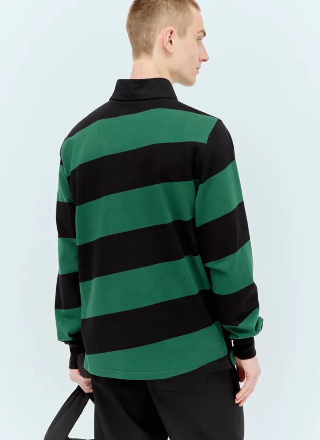 Long-sleeve Striped Cotton Polo Shirt In Black Product Image