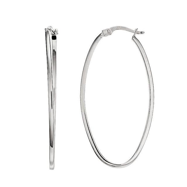 14k White Gold Square Tube Oval Hoop Earrings, Womens, 14k Whgold Product Image