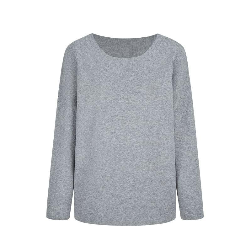 Long Sleeve One Shoulder Plain Knit Top Product Image