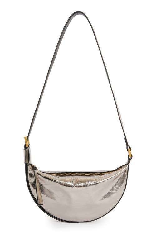 AllSaints Half Moon Metallic Leather Crossbody Bag Product Image