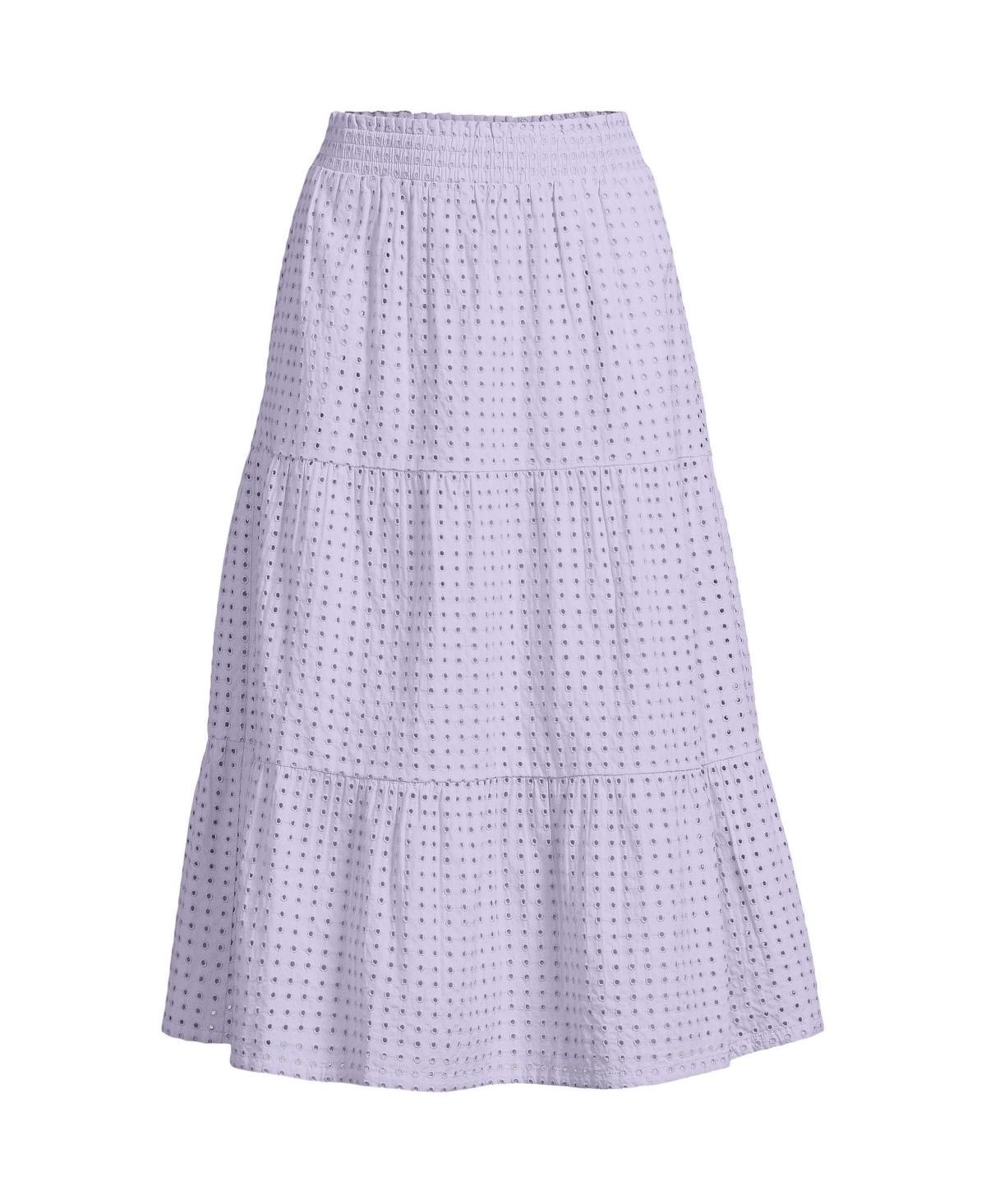 Lands End Womens Poplin Tiered Eyelet Midi Skirt Product Image