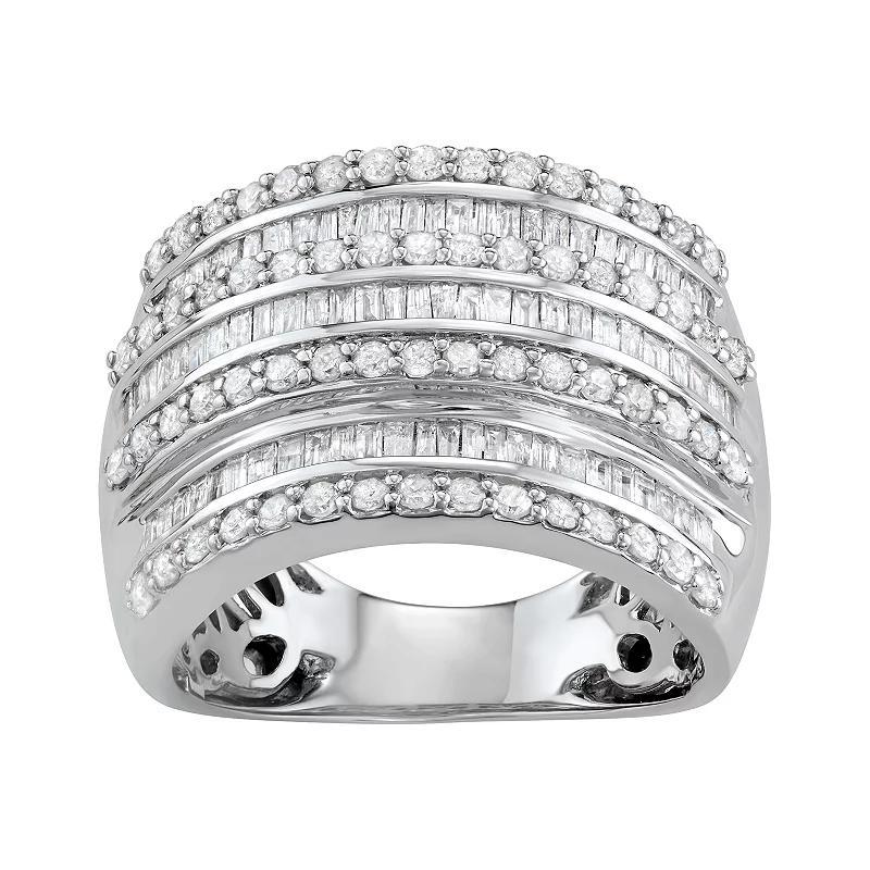 Sterling Silver 1 1/2 Carat T.W. Diamond Baguette Ring, Womens White Product Image