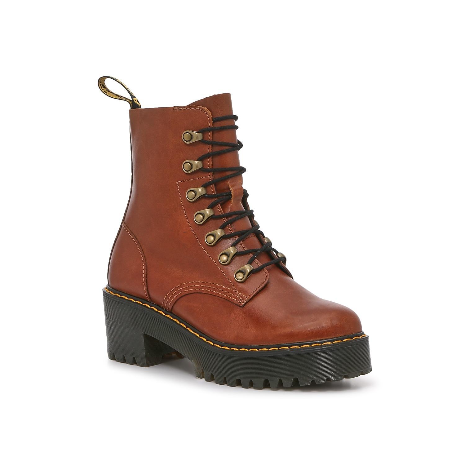 Dr. Martens Womens Leona Farrier Leather Platform Heel Combat Boots Product Image