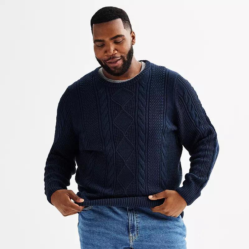 Big & Tall Sonoma Goods For Life Fisherman Sweater, Mens Blue Fisherman Product Image