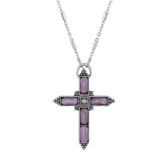 1928 Silver Tone Purple Moonstone Cross Necklace, Women's - Size: One Size Product Image