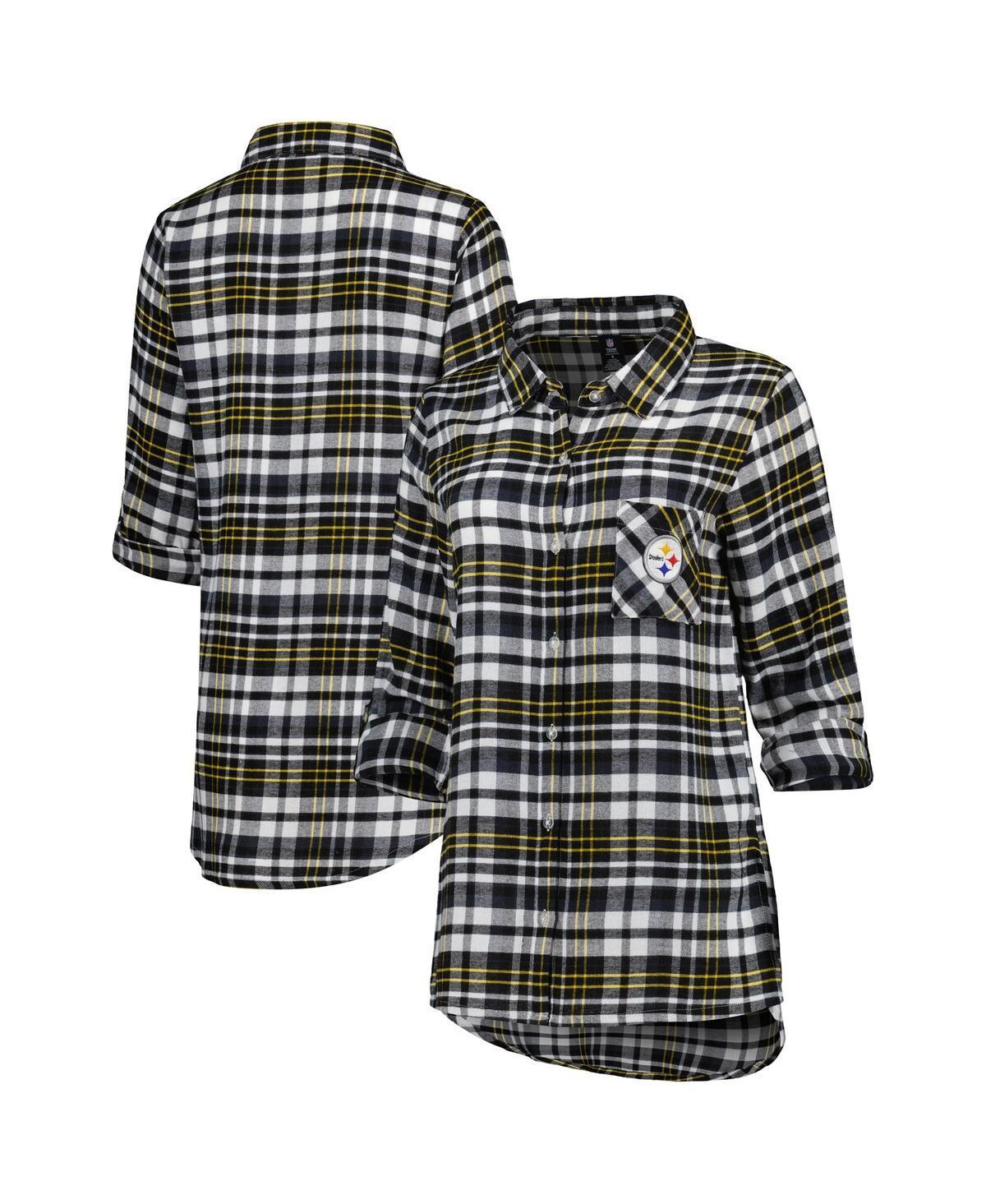 Womens Concepts Sport Pittsburgh Steelers Mainstay Plaid Full-Button Long Sleeve Nightshirt Product Image