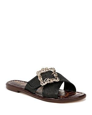 Sam Edelman Gracyn Raffia Embellished Buckle Detail Crisscross Flat Slide Sandals Product Image