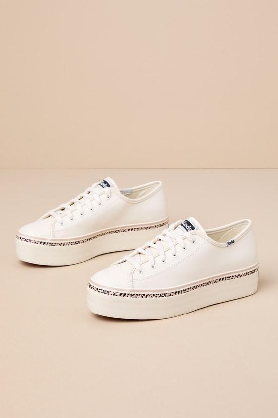 Triple Up White Leopard Stripe Leather Platform Sneakers Product Image