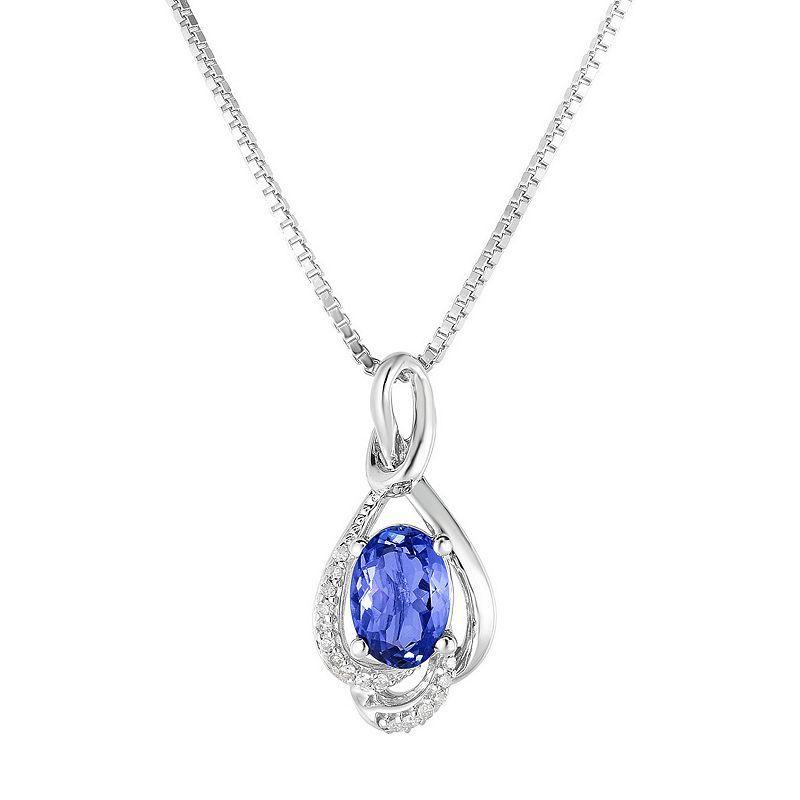 Sterling Silver Tanzanite & Diamond Accent Pendant Necklace, Womens Multicolor Product Image