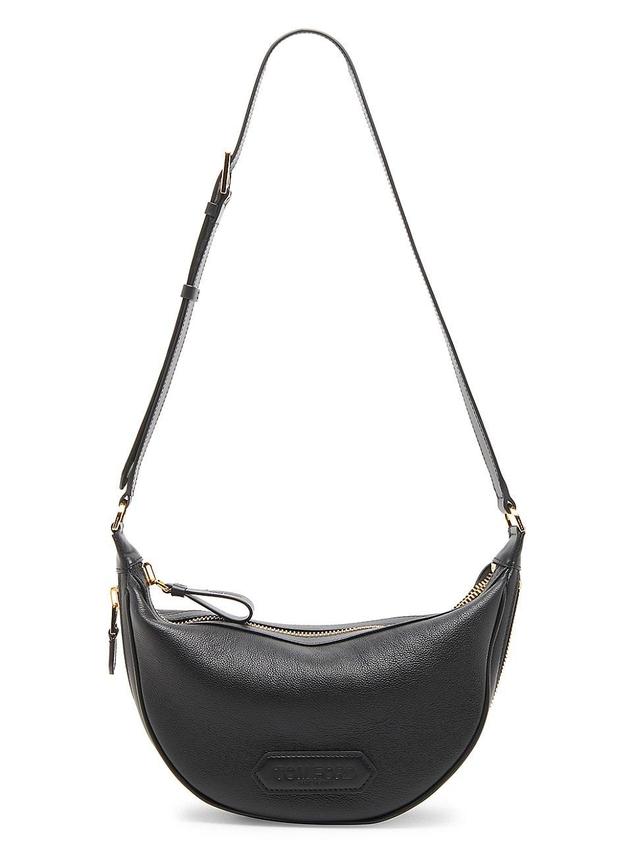 Womens Grained Leather Crescent Crossbody Bag Product Image