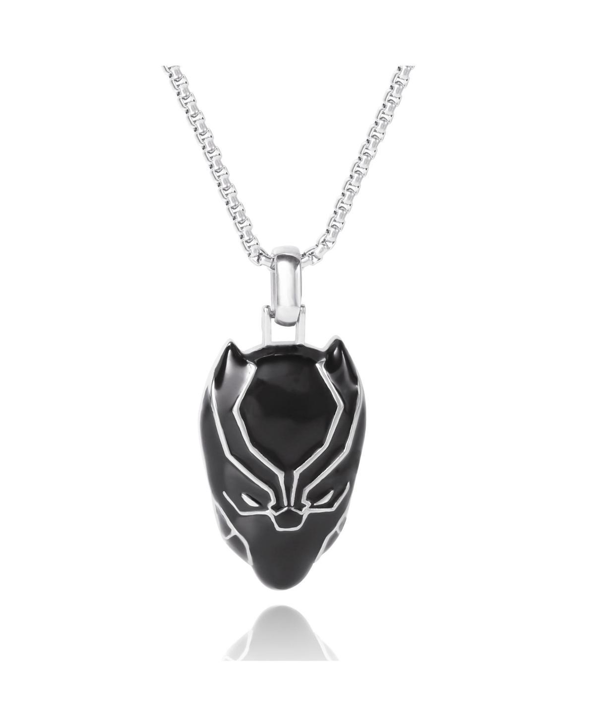 Marvel Mens Black Panther Black Enamel and Stainless Steel Pendant Necklace, 22 Box Chain - Silver tone Product Image