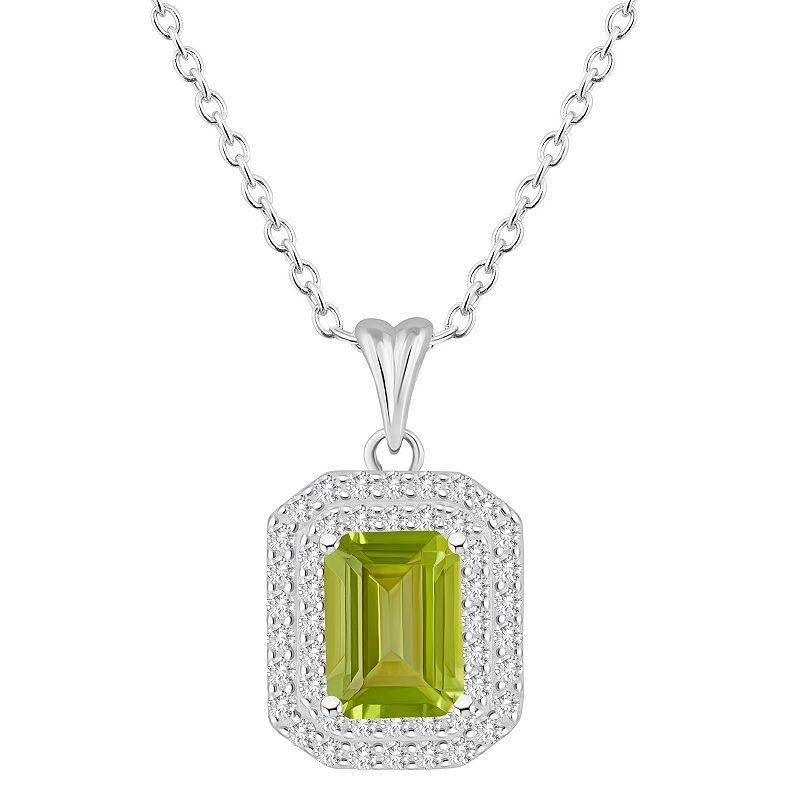 Celebration Gems Sterling Silver Emerald-Cut Amethyst & White Topaz Double Halo Pendant Necklace, Womens Product Image