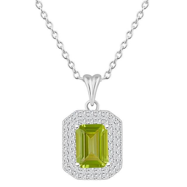 Celebration Gems Sterling Silver Emerald-Cut Amethyst & White Topaz Double Halo Pendant Necklace, Womens Product Image