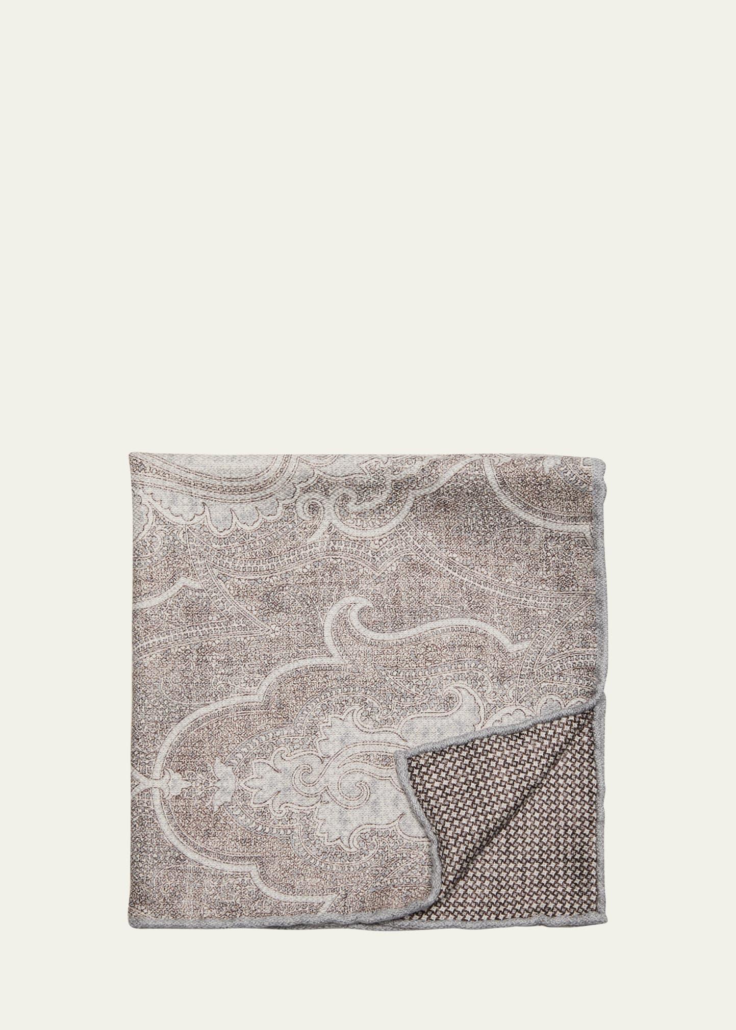 Mens Large Paisley-Print Silk Pocket Square Product Image