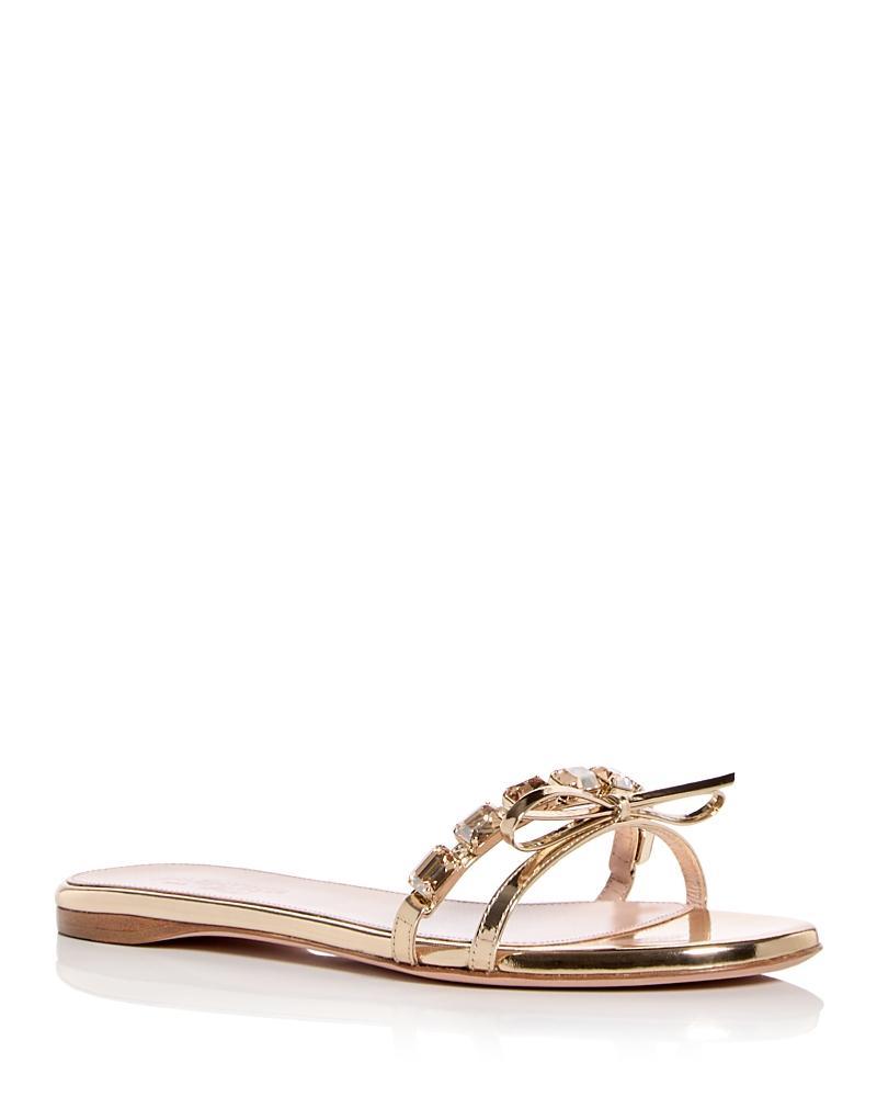 Mirror Bow Crystal Flat Slide Sandals Product Image