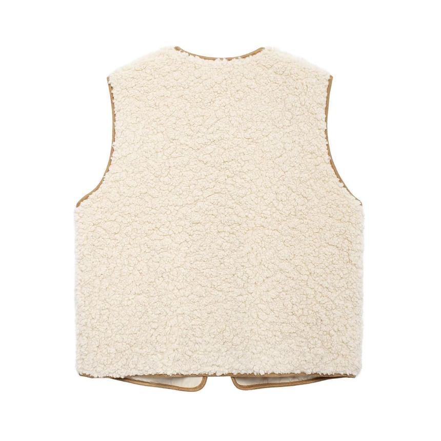 Plain Bow Faux Shearling Vest Product Image