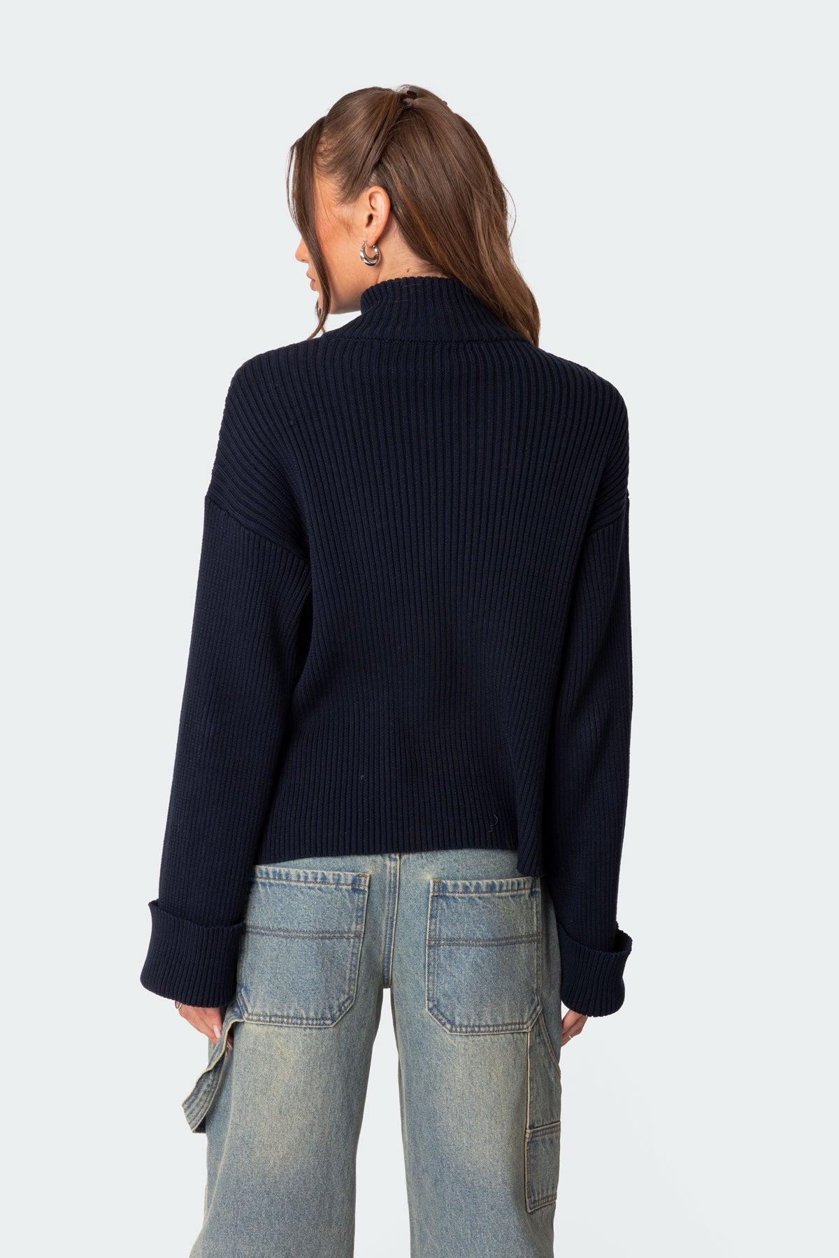 Oversized Zip Up Turtle Neck Cardigan Product Image