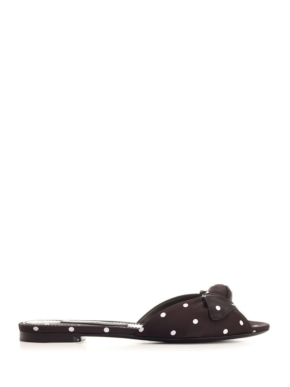 DOLCE & GABBANA Pois Print Silk Flat Sandal In Black Product Image