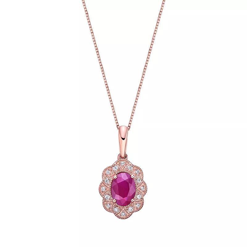 Gemminded 10k Rose Gold, Ruby & Diamond Accent Pendant Necklace, Womens Pink Tone Product Image