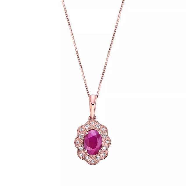 Gemminded 10k Rose Gold, Ruby & Diamond Accent Pendant Necklace, Womens Pink Tone Product Image