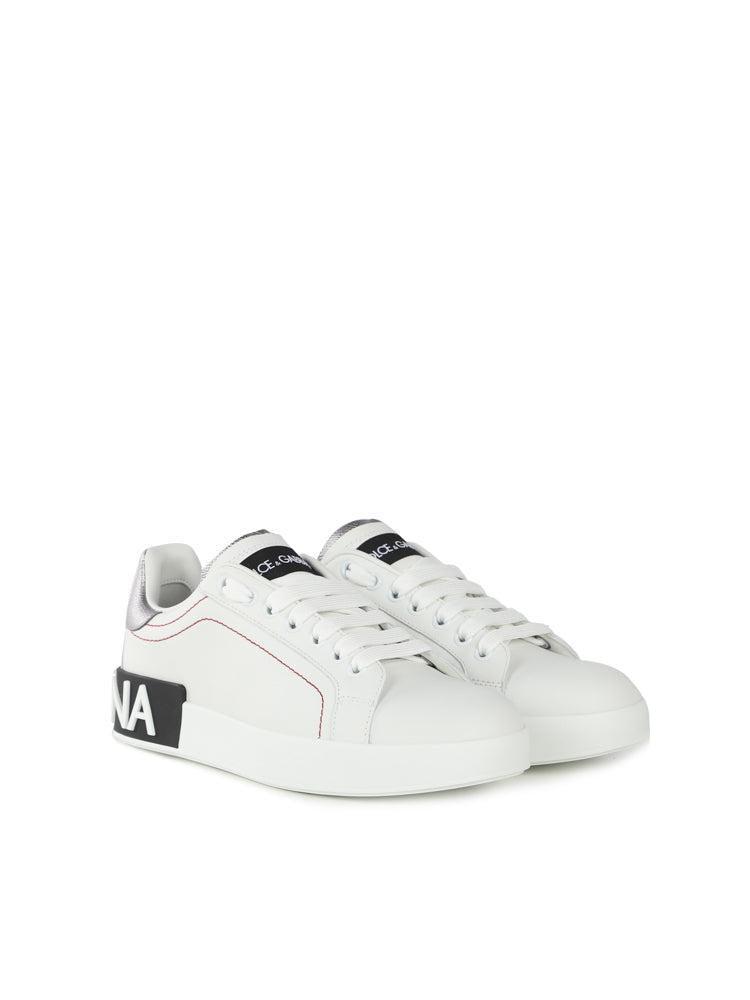 Portofino Leather Sneakers With Contrasting Inserts In White, Silver Product Image