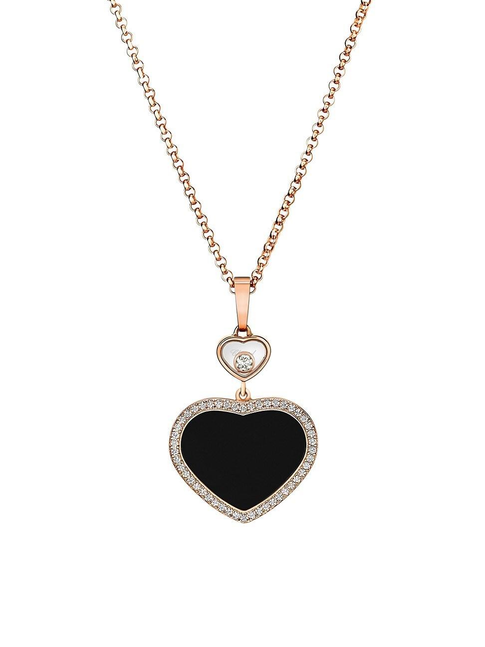 Womens Happy Diamonds Happy Hearts 18K Rose Gold, Diamond & Onyx Pendant Necklace Product Image