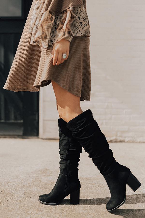 The Delilah Faux Suede Knee High Boot In Black Product Image