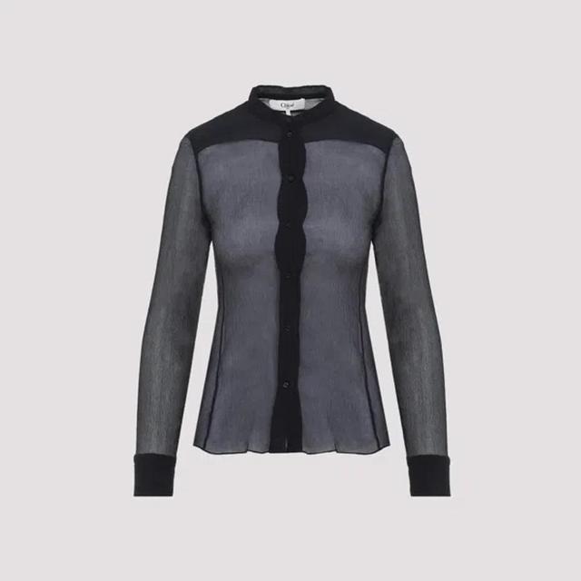 CHLOÉ Blue Silk Shirt In Q Graphite Blue Product Image