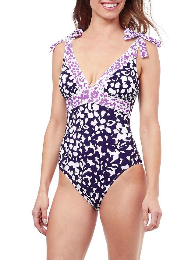 Womens Pop Flower V-Neck One-Piece Swimsuit Product Image