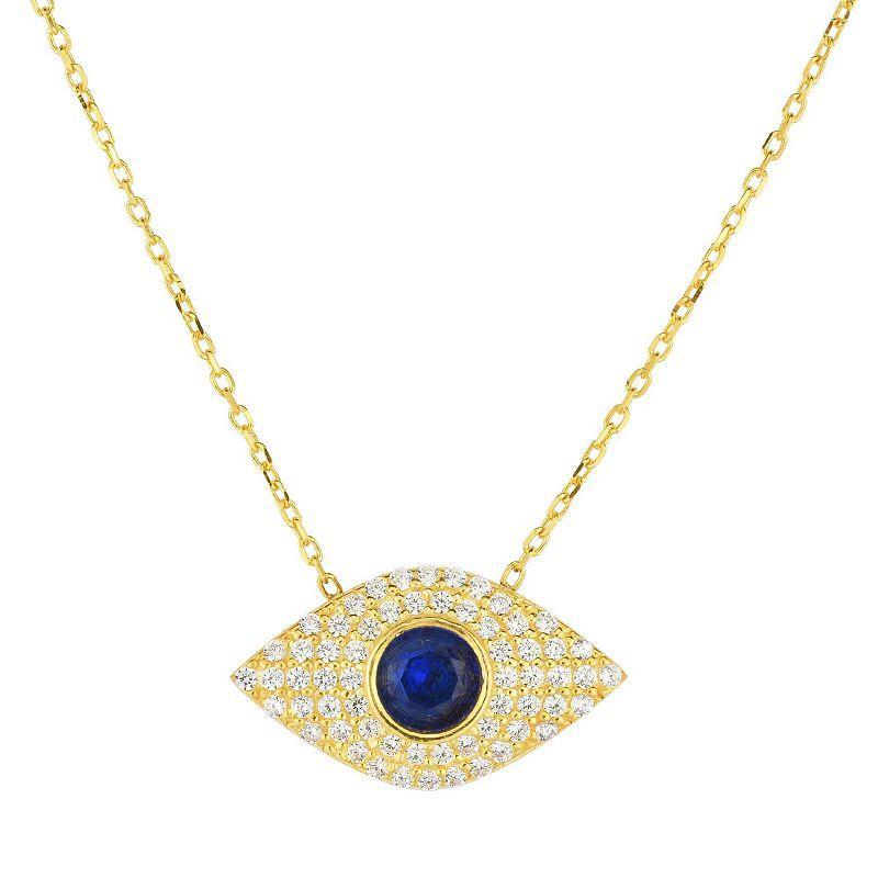 Sunkissed Sterling 14k Gold Over Silver Cubic Zirconia Evil Eye Necklace, Womens Gold Tone Product Image