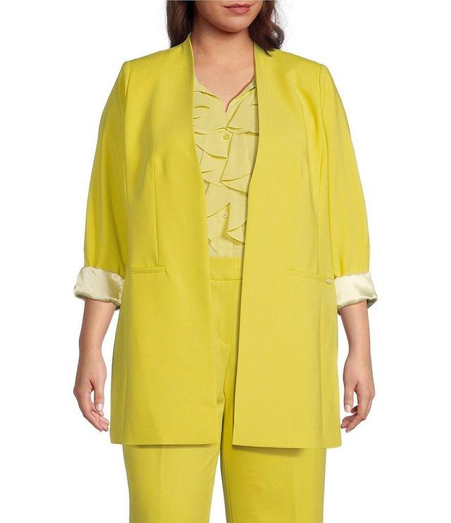 Calvin Klein Plus Size Luxe Stand Collar 3/4 Sleeve Coordinating Open-Front Jacket Product Image