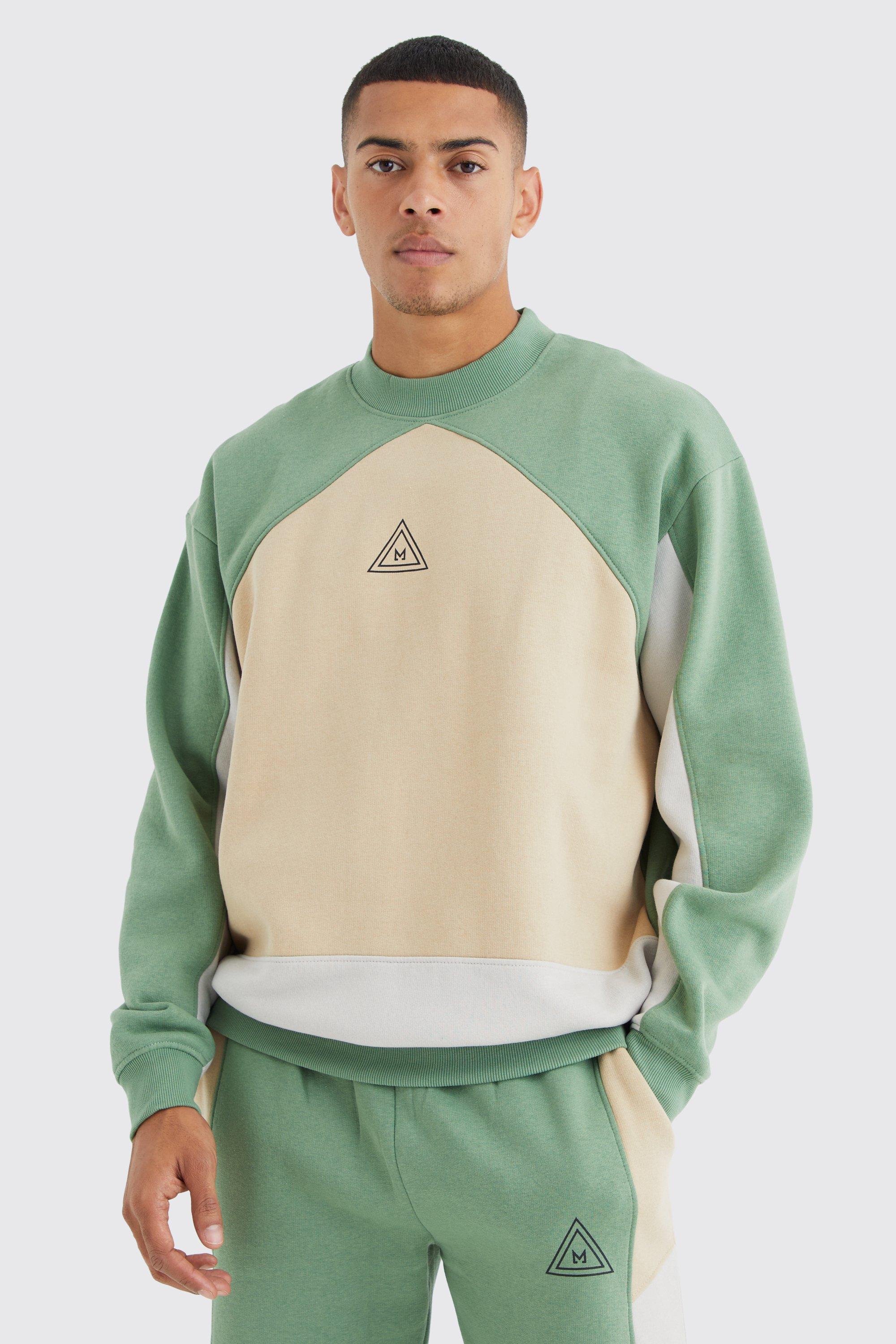 Oversized Extended Neck Branded Colour Block Sweatshirt | boohooMAN USA Product Image