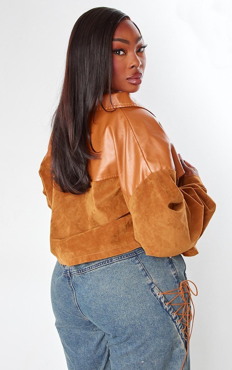 Plus Brown Faux Suede Western Panel Detail Oversized Jacket Product Image