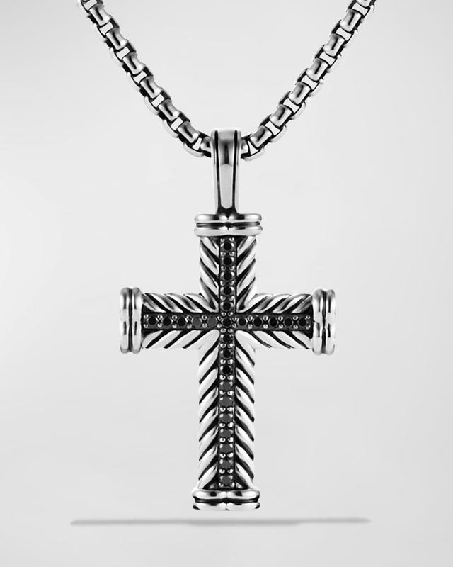 David Yurman Mens Chevron Cross Pendant in Sterling Silver with Black Diamonds, 33.5mm Product Image