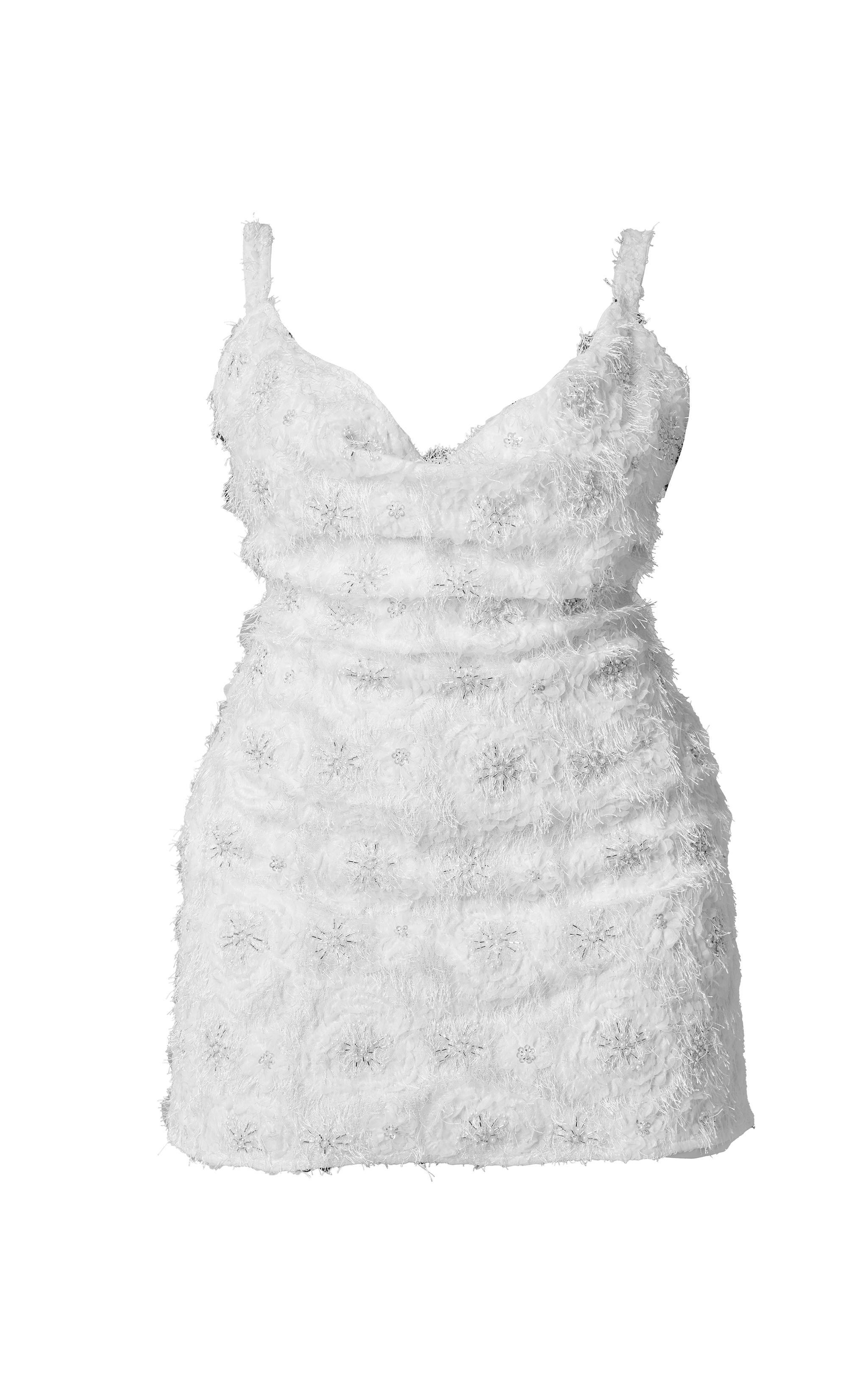 Premium Plus White Sequin Embroidered Cowl Neck Shift Dress Product Image