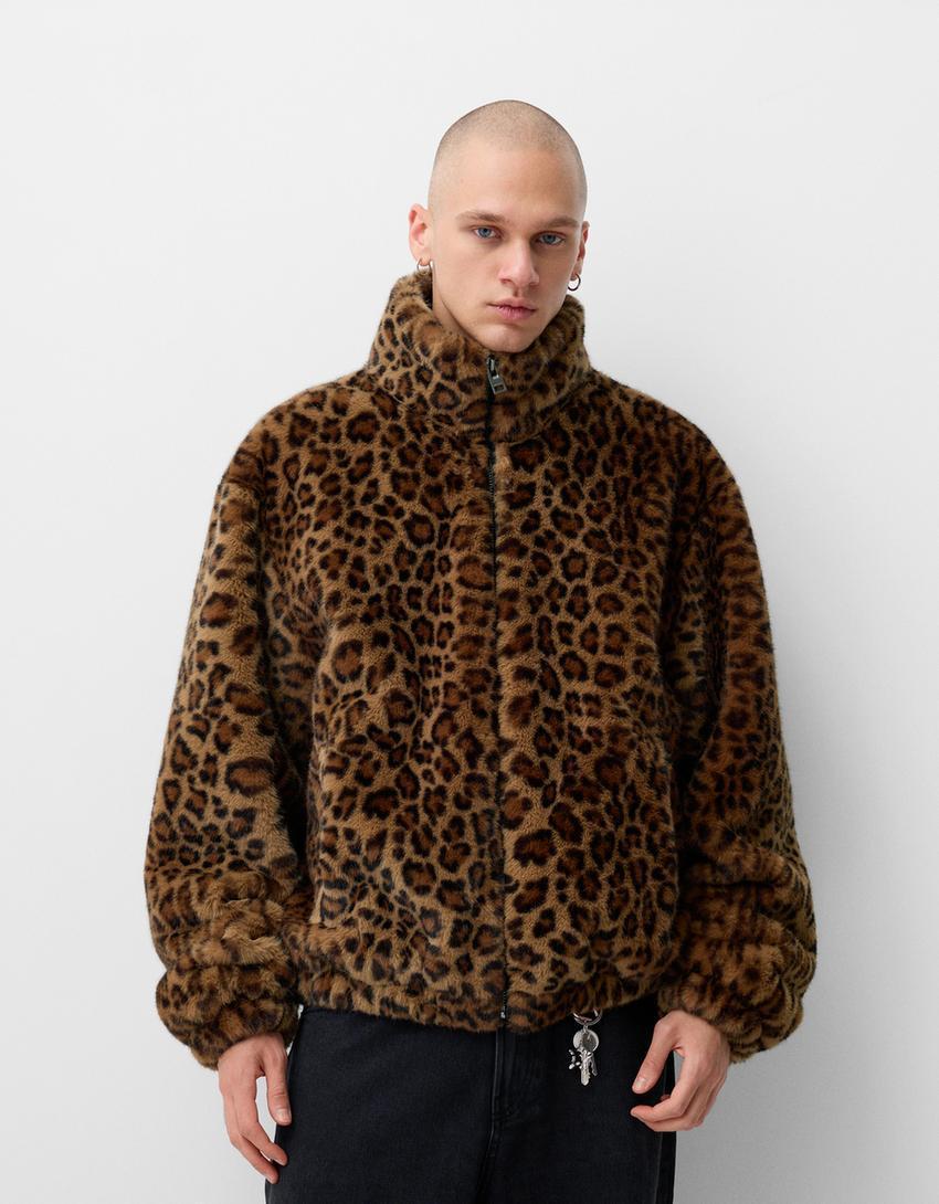 Animal print faux fur jacket Product Image