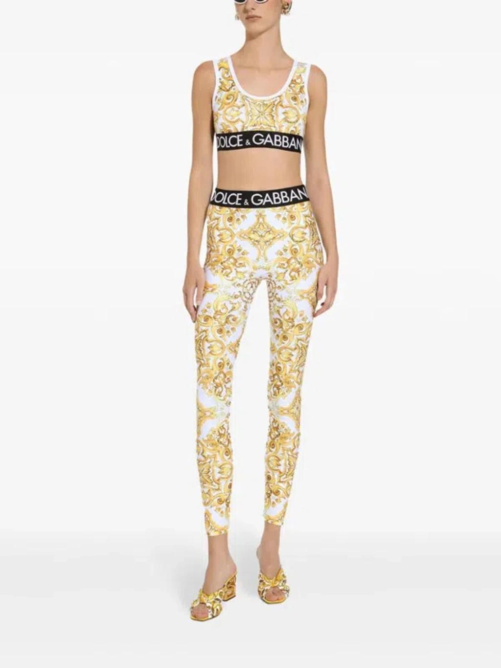 Majolica-print Logo-waistband Leggings In Yellow Product Image